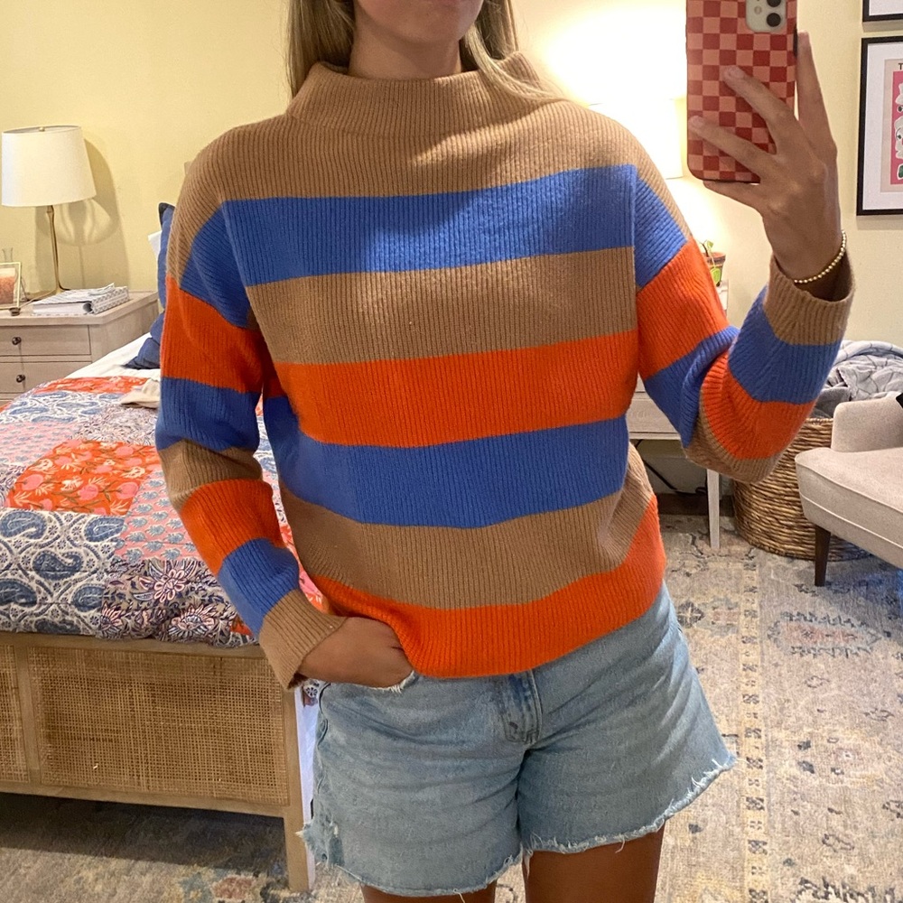 Ann Taylor Multi-Colored Striped Mock-neck Sweater